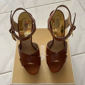 Michael Kors Oksana Platform Sandal in Tan Leather